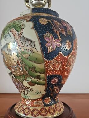 Vintage SATSUMA Ceramic Table Lamp - Multicolor Oriental Motif
